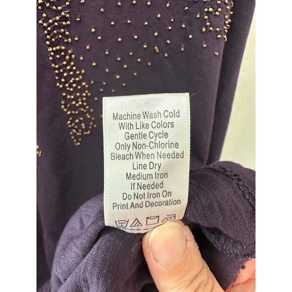 COLDWATER CREEK | Purple Beaded Embellished Dolman Sleeve Top 100% Cotton | XL - Picture 8 of 8